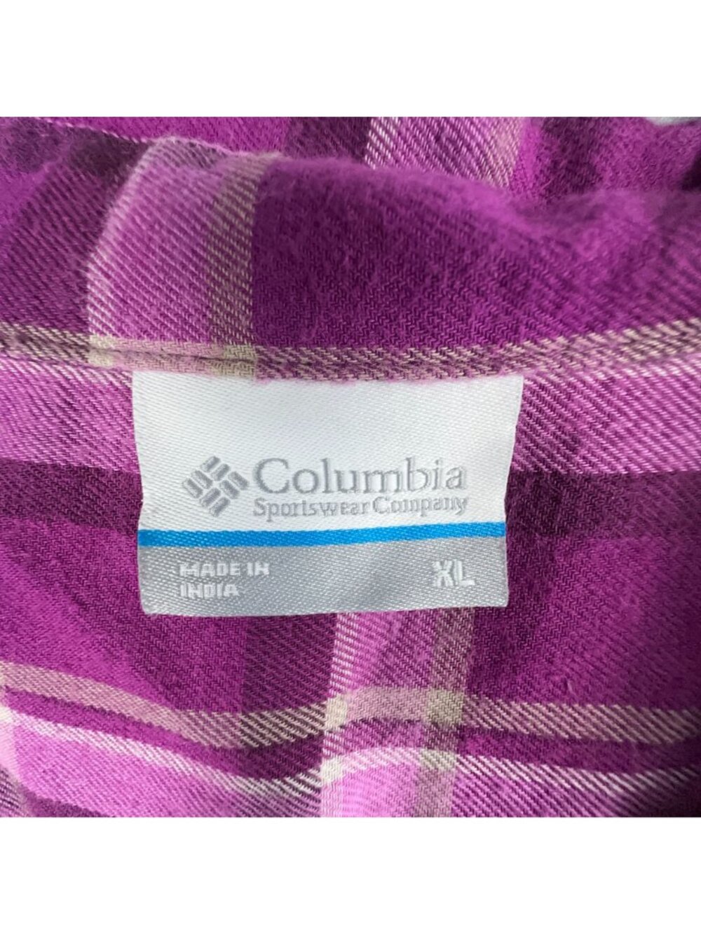 Columbia Plaid Button-Down Shirt Size XL Purple 100% Cotton Long Sleeve Chest Po - Picture 5 of 11